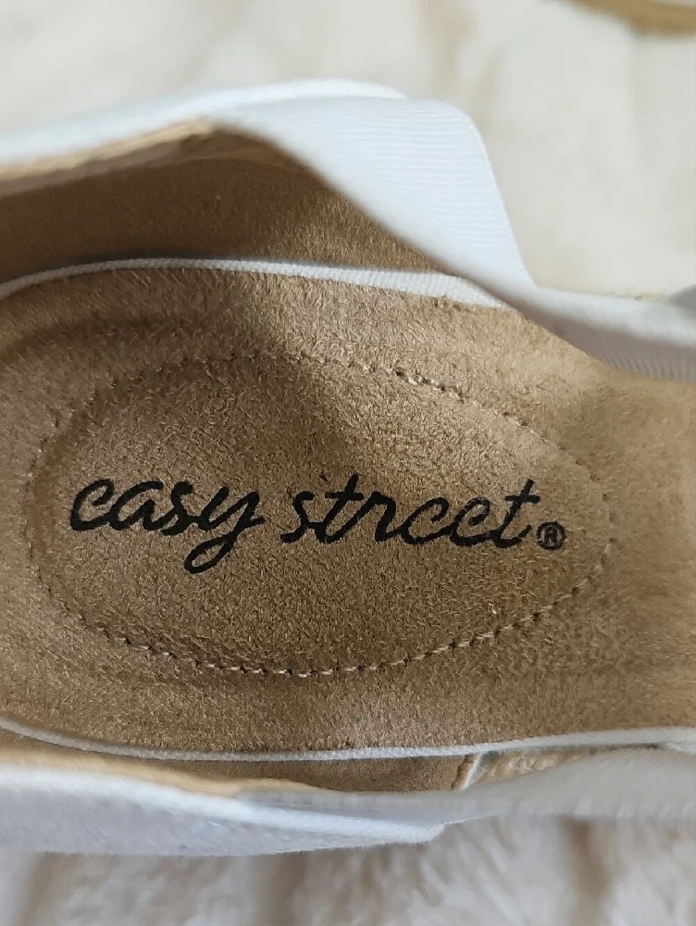easy street White Espadrille Wedge Sandals with Cross Straps